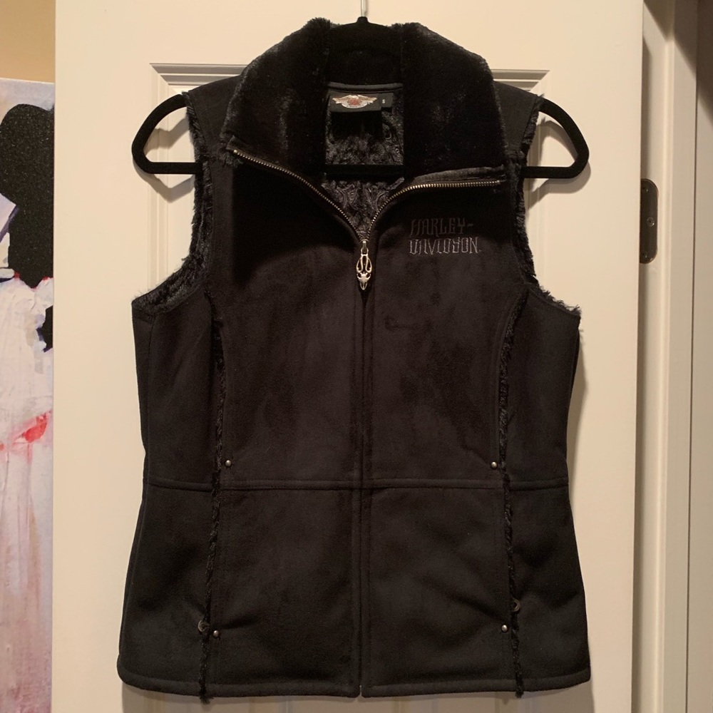 Faux fur lined Harley Davidson vest with studs
